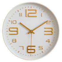 Relógio Branco Parede Silencioso com Design Luxo em Dourado