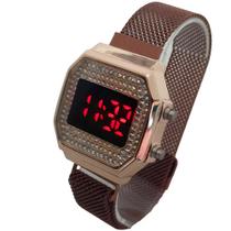 Relógio Brilhante Feminino Magnético Rosê Luxo Verão 2022