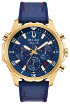 Relógio Bulova Dourado Marine Star Cronógrafo Azul Marinho 97B168