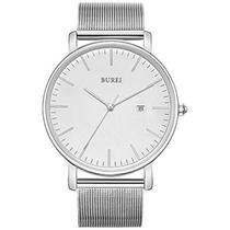 Relógio BUREI Ultra Thin Analog Quartz Stainless Steel Masculino