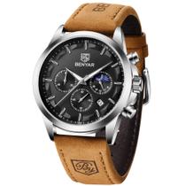 Relógio BY BENYAR Chronograph impermeável para homens em couro marrom