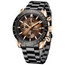 Relógio BY BENYAR Quartz Chronograph 30m em couro impermeável