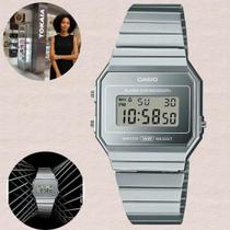 Relógio Casio A700WEV-7A Digital Cromado Pulseira Aço Inox Estilo Vintage Luz LED Cronômetro