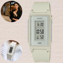 Relógio Casio Feminino Digital Branco LF-10WH-8DF Resina Sustentável Minimalista Resistente À Água 5ATM