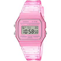 Relógio CASIO feminino digital rosa translúcido F-91WS-4DF