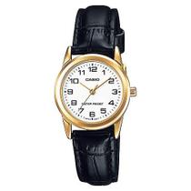 Relógio CASIO feminino dourado preto couro LTP-V001GL-7BUDF