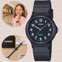 Relógio Casio Infantil Juvenil Escolar Leve Casual Meninos Meninas LQ-24B-1B Preto Pulseira Ecológica Resistente à Água