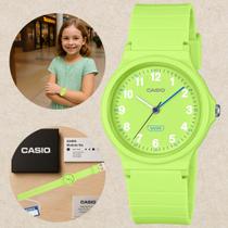 Relógio Casio Infantil Juvenil Escolar Leve Casual Meninos Meninas LQ-24B-3B Preto Pulseira Ecológica Resistente à Água Verde
