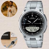 Relógio Casio Masculino Anadigi Agenda Telefônica Hora Mundial Prova Dágua Pulseira Aço Inox Casual Prata AW-80D-1AVDF