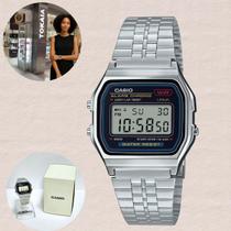 Relógio Casio Masculino Feminino Retro Vintage Pequeno Cronômetro Digital Pulseira Aço Inóx Prata A159WA-N1DF