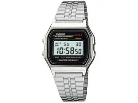 Relógio Casio Masculino Feminino Retro Vintage Pequeno Cronômetro Digital Pulseira Aço Inóx Prata A159WA-N1DF