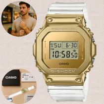 Relógio Casio Masculino GShock Prova Dágua 200 Metros 20 ATM 5 alarmesCaixa em Aço Inox Dourado Casual Pulseira transparente GM5600SG9DR