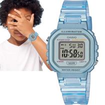 Relógio Casio Meninas Jovens Feminino Led Digital Prova D água Cristal Azul Translúcido LA-20WHS-2ADF