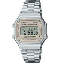 Relógio Casio Vintage Aço Inox Unissex A168wa 8aydf Prateado Vidro Bege Nude