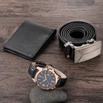 Relógio casual de quartzo com pulseira de poliuretano com carteira e cinto, conjunto de presente