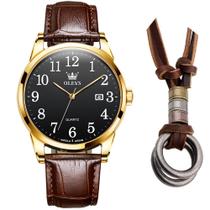 Relógio Casual Olevs Masculino Gold + Colar Argola Kit Relógio Casual Olevs Masculino Gold + Colar Argola Kit