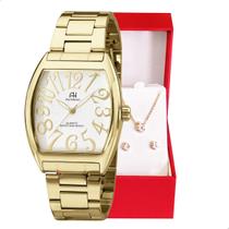 Relógio Champion Ana Hickmann Analógico Aço Dourado AH20079H Kit Colar e Brincos