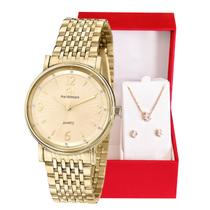 Relógio Champion Ana Hickmann Analógico Aço Dourado AH28893X Kit Colar e Brincos