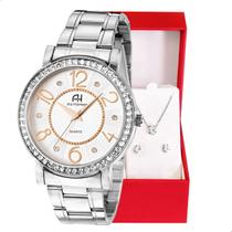 Relógio Champion Ana Hickmann Analógico Aço Prata Prova D'Água AH28900Q Kit Colar e Brincos