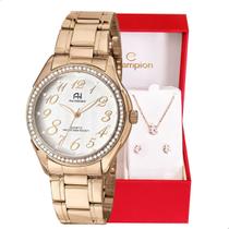Relógio Champion Ana Hickmann Analógico Prova D'Água Aço Rosé AH20015Z Kit Colar e Brincos