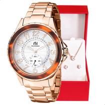 Relógio Champion Ana Hickmann Analógico Prova D'Água Aço Rosé AH28679Z Colar e Brincos