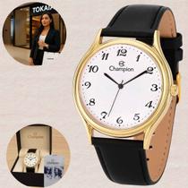 Relogio Champion CH22233M Feminino Pulseira Couro Preto Quartzo Resistente Agua 5 ATM Redondo Social Dourado Relogio Champion CH22233M Feminino Pulseira Couro Preto Quartzo Resistente Agua 5 ATM Redondo Social Dourado