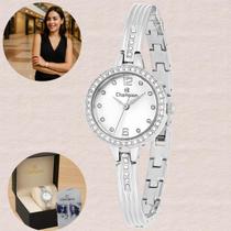 Relógio Champion Cristais Feminino Elegante Analógico Resistente água 3ATM Social Fashion Prateado CF24331Q