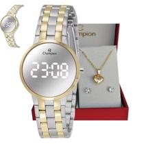 Relogio champion digital misto espelhado pequeno ch48153s + kit
