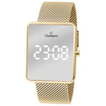 Relógio Champion Dourado Espelhado CH40080B LED Branco Pulseira Esteira