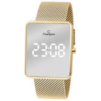 Relógio Champion Dourado Espelhado CH40080B LED Branco Pulseira Esteira