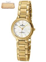 Relógio Champion Dourado Feminino Pequeno CH26944G Com Linda Bolsa Presente