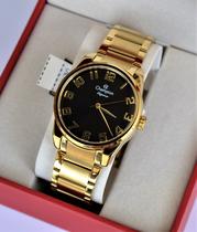 Relogio champion dourado feminino visor preto grande numeros cn27652u Relogio champion dourado feminino visor preto grande numeros cn27652u