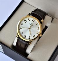 Relogio Champion Dourado Numeros Couro Marron Masculino CN20640B