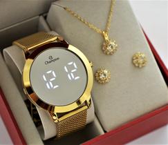 Relogio champion dourado redondo espelhado lançamento ch40106b + kit semi joia Relogio champion dourado redondo espelhado lançamento ch40106b + kit semi joia