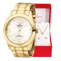 Relógio Champion Feminino Analógico Dourado CH24268D + Colar e Brincos