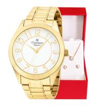 Relógio Champion Feminino Analógico Dourado CN25127W Colar e Brincos