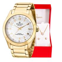 Relógio Champion Feminino Analógico Dourado CN29409D + Colar e Brincos