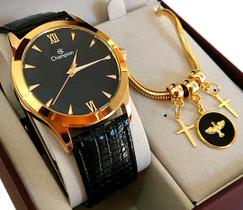 Relógio Champion Feminino Analógico pulseira de Couro A Prova Dágua ch22742p Relógio Champion Feminino Analógico pulseira de Couro A Prova Dágua ch22742p