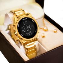 Relógio Champion Feminino Digital Dourado Calendário CH40071U