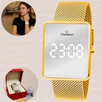 Relógio Champion Feminino Digital Espelhado Led Quartzo Modern Prova Dágua 3 ATM 30 Metros Pulseira de Aço Inóx Casual Dourado CH40080B