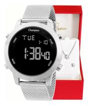 Relógio Champion Feminino Digital LED Prata CH40062T + Kit Colar e Brincos