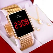 Relógio Champion Feminino Digital Quadrado Dourado CH40080V