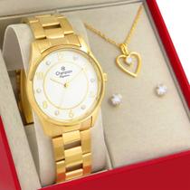 Relógio Champion Feminino Dourado Analógico CN25690W Kit Colar e Par de Brincos