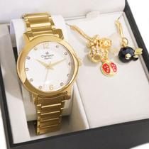 Relógio Champion Feminino Dourado Analógico CN25869W + Pulseira Berloques