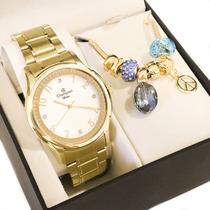 Relógio Champion Feminino Dourado Analógico CN26402W + Pulseira Berloques