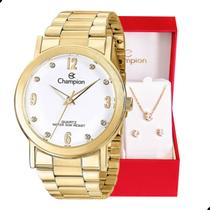 Relógio Champion Feminino Dourado Analógico CN29025W Colar e Brincos