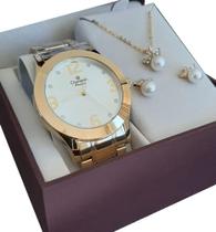 Relógio Champion Feminino Dourado CH24268D Garantia P D'água nf original Kit Colar
