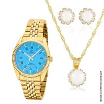 Relógio Champion Feminino Dourado Com Fundo Azul CH24777Y +