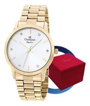 Relógio Champion Feminino Dourado Com Visor Branco Original Estilo Sofisticação Presente Dia das Mães