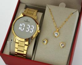 Relógio Champion Feminino Dourado Digital Espelhado CH40115B + Semi Joia Relógio Champion Feminino Dourado Digital Espelhado CH40115B + Semi Joia